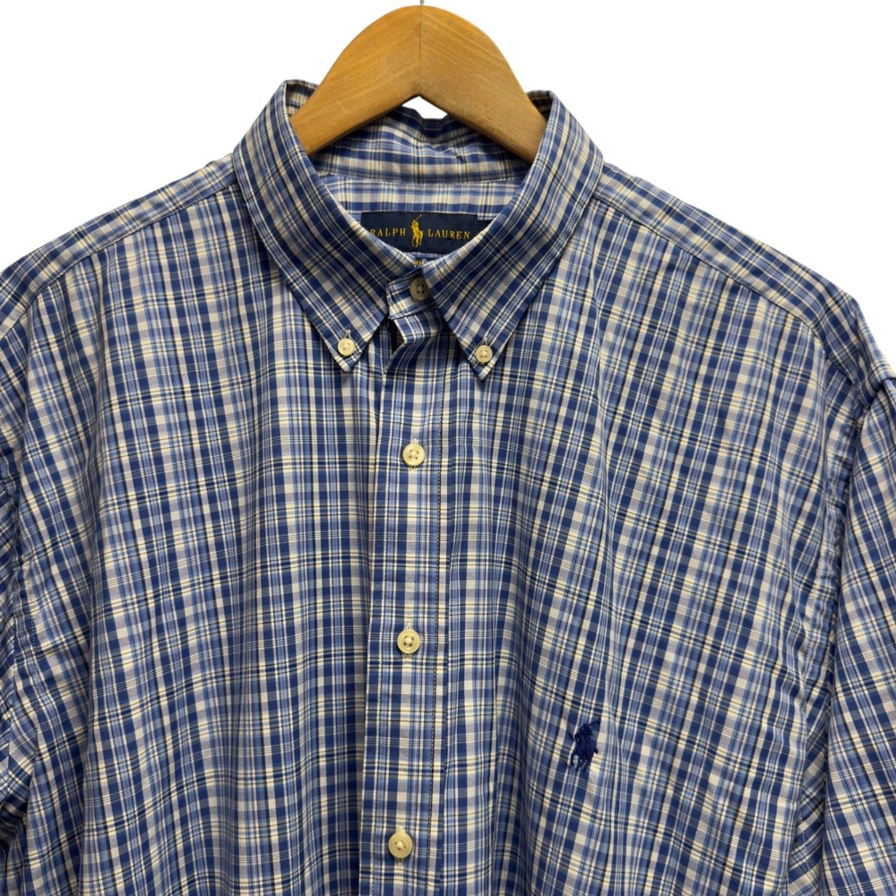 Ralph Lauren Men's Sz XLT Tall Blue Plaid Button Down Performance S/S Polo Shirt